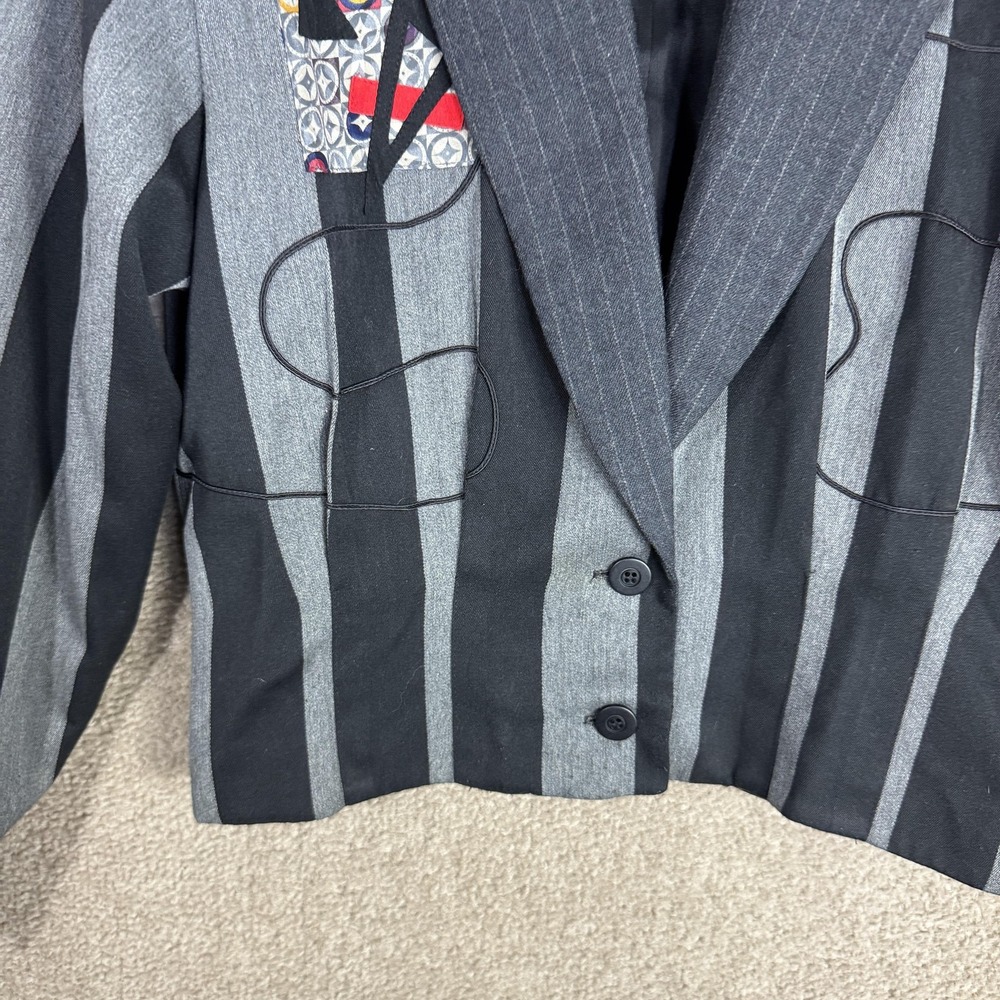 Vtg Canvasbacks Lutton & Horsfield Blazer Womens Small‎ Black Art Patch Jacket - Picture 5 of 11